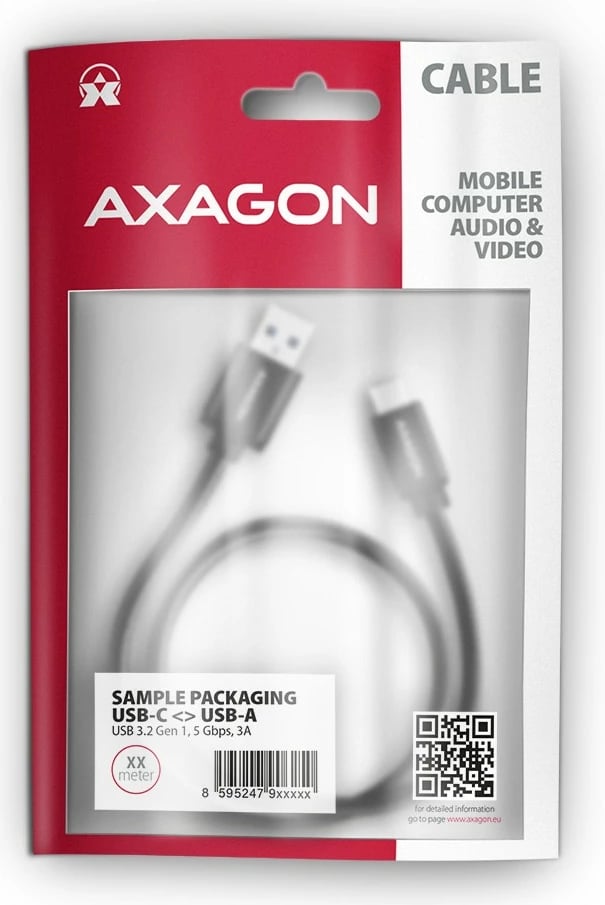 Kabllo AXAGON BUCM3-AM15AB USB-C në USB-A, 1.5m, USB 3.2 Gen 1, 3A, i zi