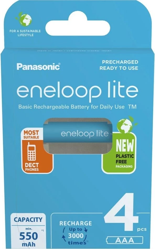 Bateri të rikarikueshme Panasonic Eneloop Lite AAA 550 mAh, 4 copë, Blu