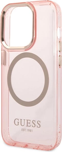 Mbështjellës Guess Gold Outline MagSafe për iPhone 14 Pro Max 6.7", rozë