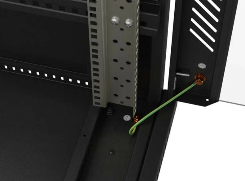 Kabinet rack dysheme 19", Lanberg FF01-6222-12B, 22U, 600x1200 mm, derë xhami, ngarkesë 800 kg, IP20, Flat Pack, e zezë