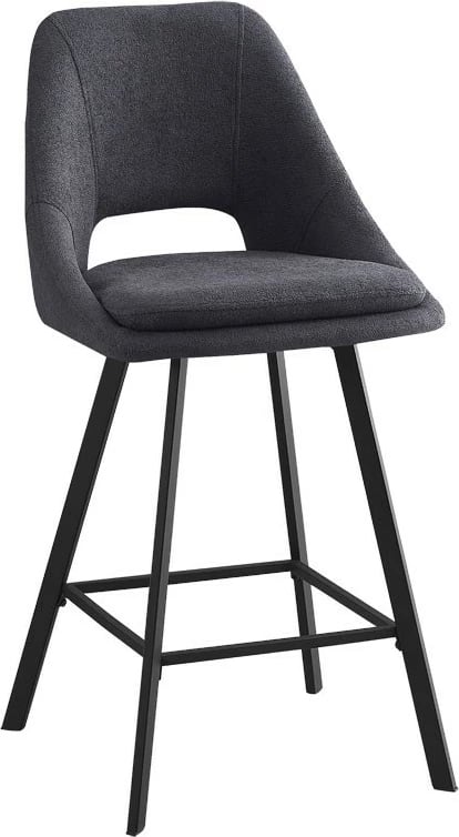 Karrige për bar Initiate, material teddy, ngjyrë gri e errët, këmbë metalike të zeza, 48x56x98cm (2 copë)