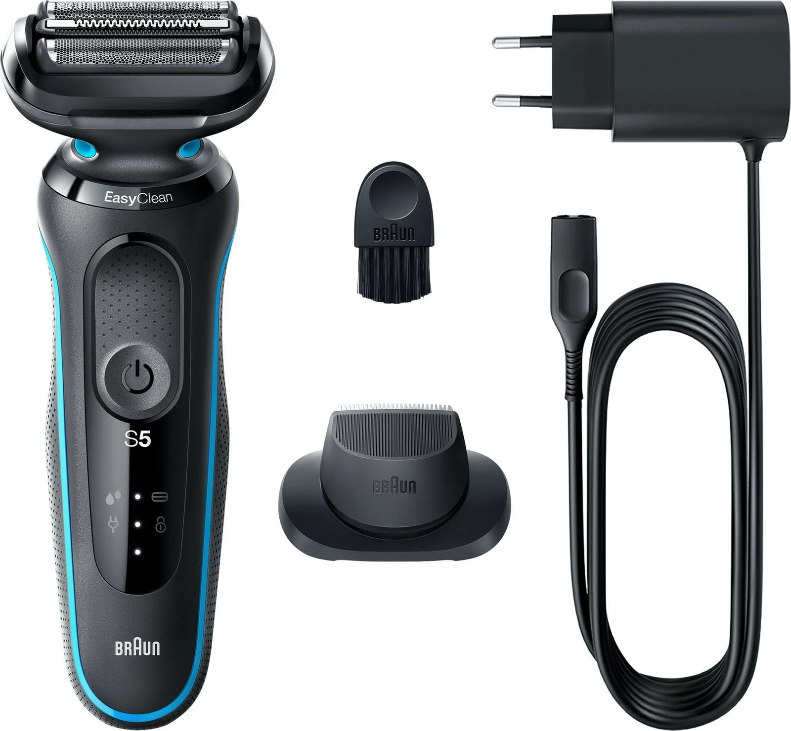 Makinë rroje Braun Series 5 51-M1200s, Foil shaver, AutoSense, Butona, Bateri, E zezë, Blu