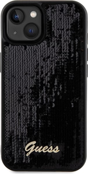 Mbështjellës Guess Sequin Script Metal për iPhone 13/14/15, i zi Mbështjellës Guess Sequin Script Metal për iPhone 13/14/15, i zi