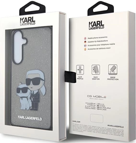 Mbështjellës Karl Lagerfeld KLHCS24MHNKCTGK për Samsung Galaxy S24+ S926, hardcase, Glitter Karl & Choupette, zi