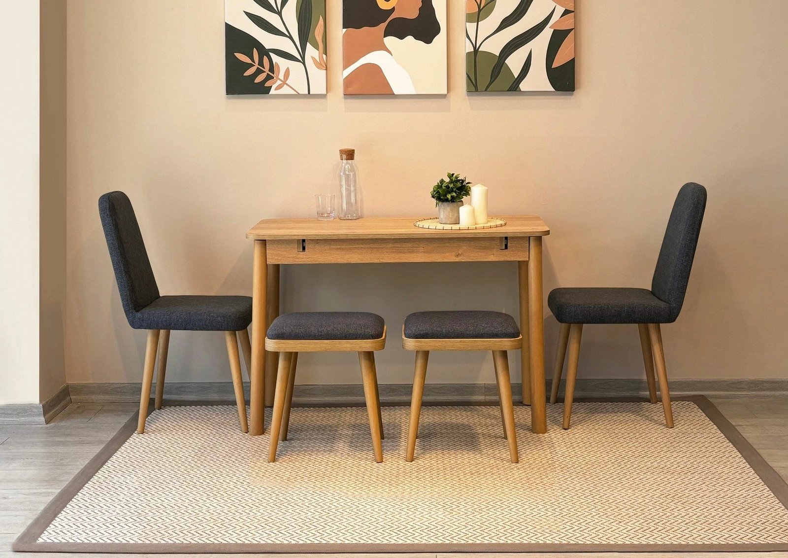 Tavolinë me karrige, set 5 pjesësh, ngjyrë lis dhe antracit, Skye Decor, Vina Mini 02 1053