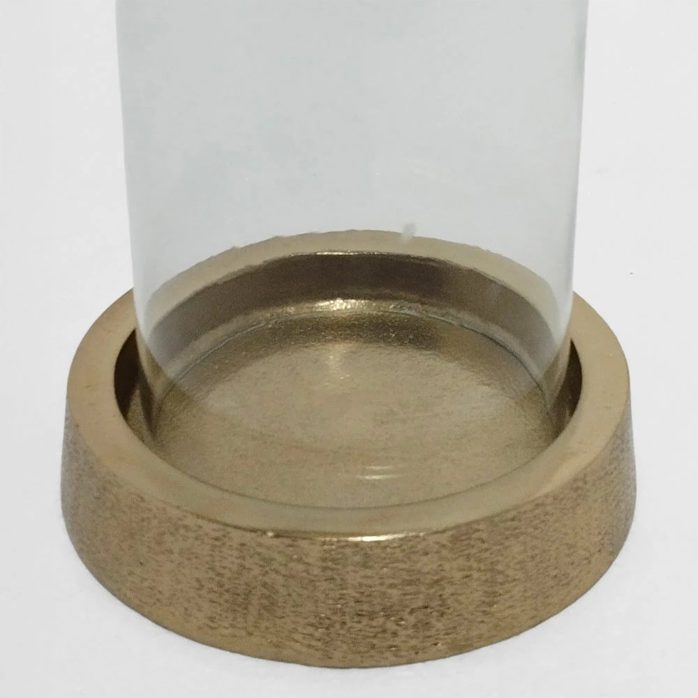 Mbajtës tealight, alumin dhe xham, ngjyrë ari, 14x14x18cm