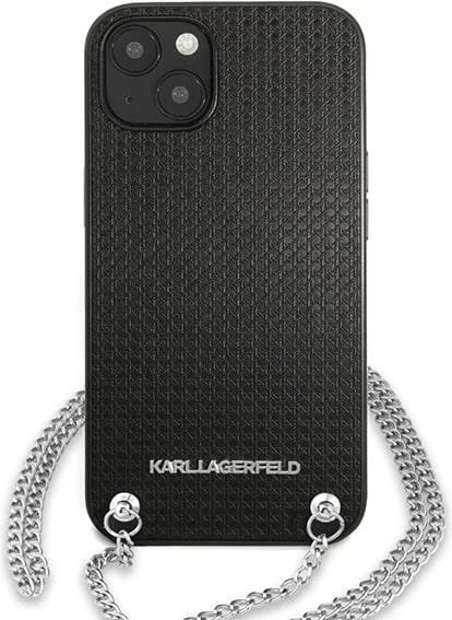 Mbështjellës Karl Lagerfeld Leather Textured and Chain për iPhone 13/14/15 6.1", Zi