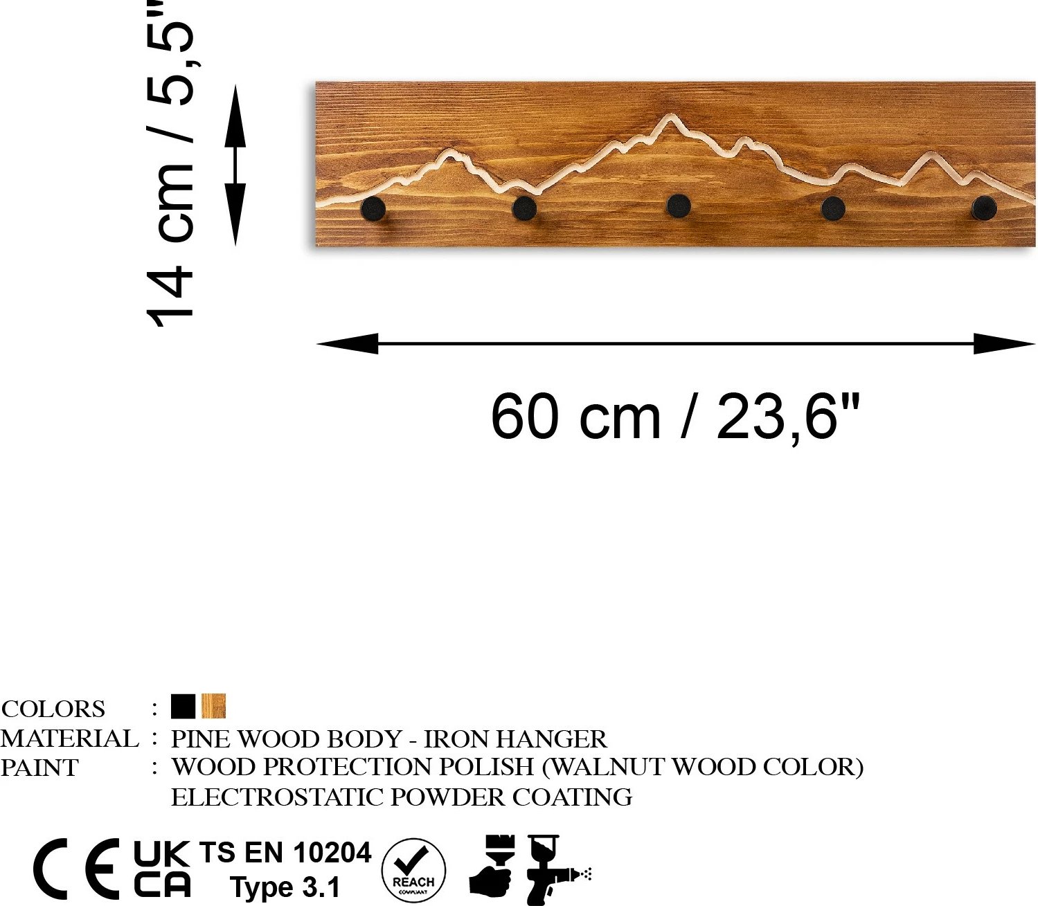 Varëse muri prej druri, motiv mali, Wallity, ngjyrë arre/natyrale, Mountain 2