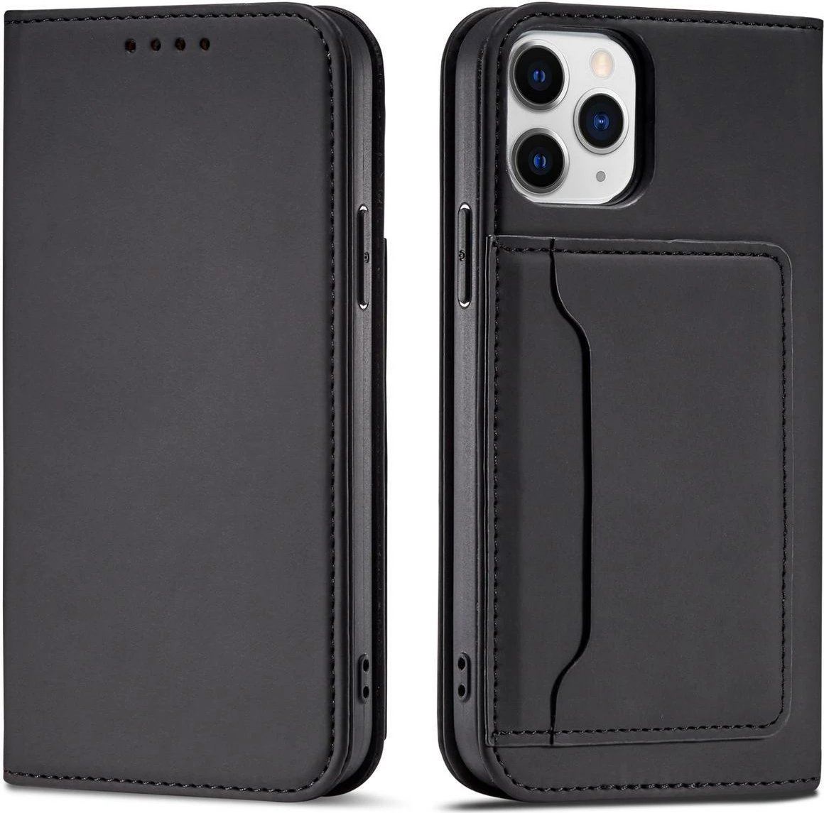 Mbështjellës Hurtel Magnet Card Case për iPhone 12, me portofol dhe mbajtëse, e zezë