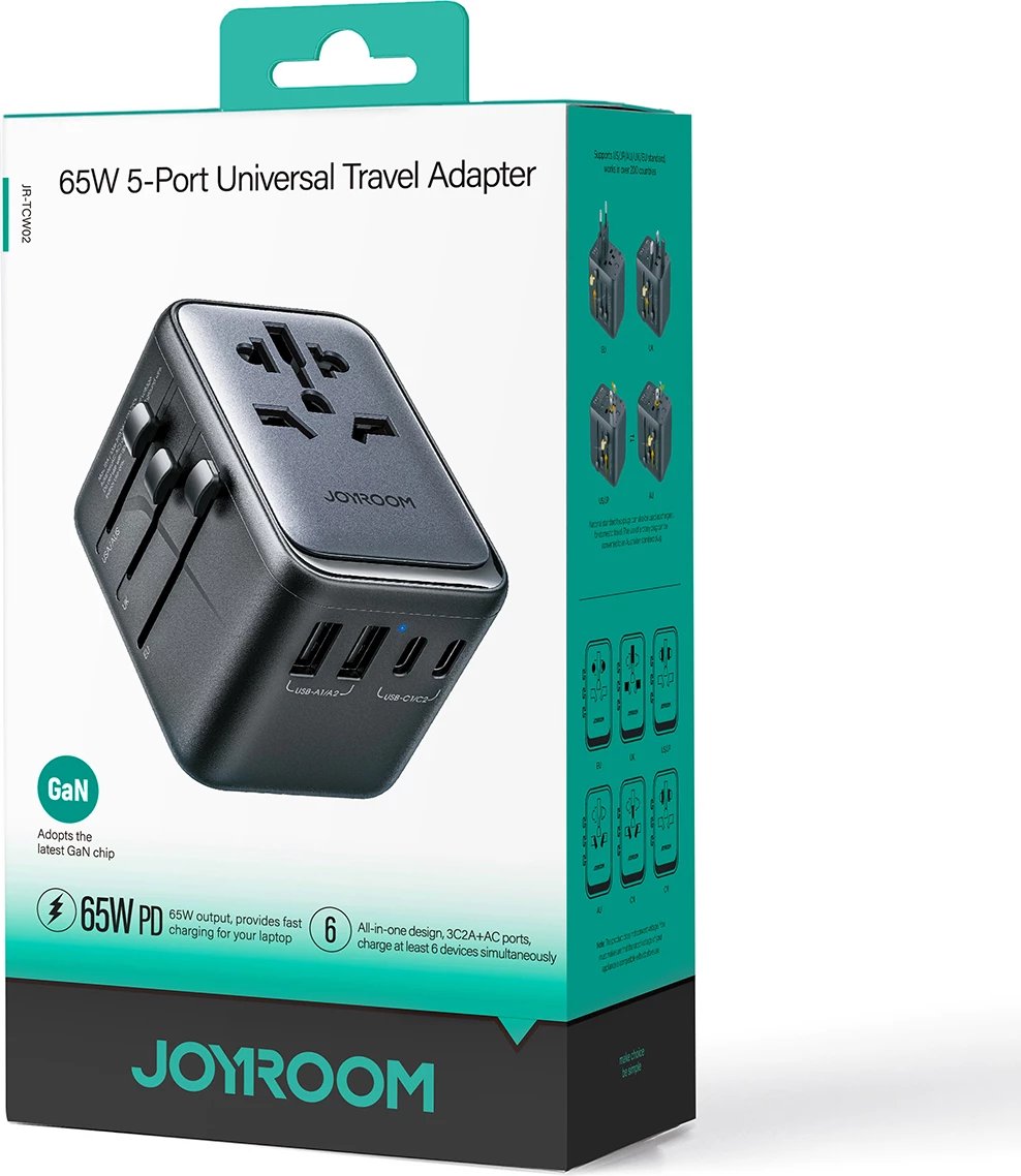 Adapter udhëtimi universal Joyroom JR-TCW02, 65W, 3x USB-C, 2x USB-A, i zi