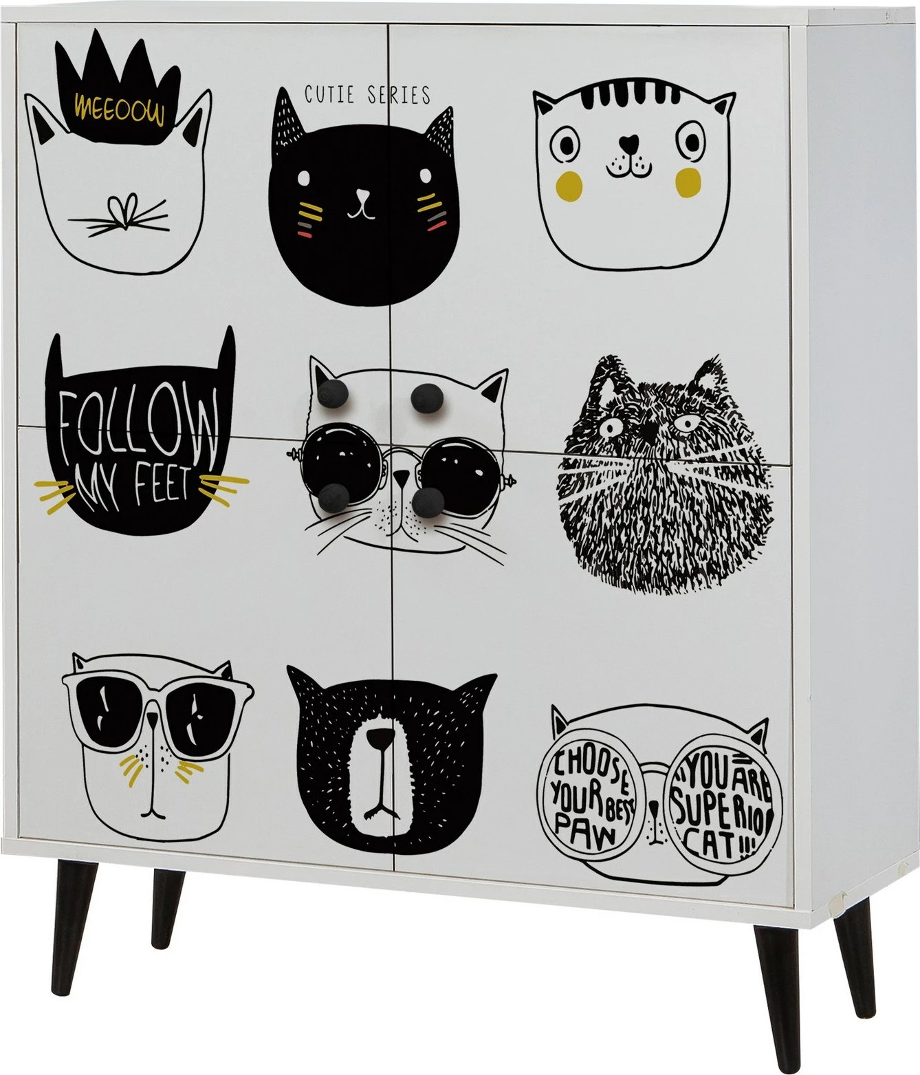 Dollap multifunksional Hanah Home, Multilüx Cats, i bardhë, i zi, i verdhë