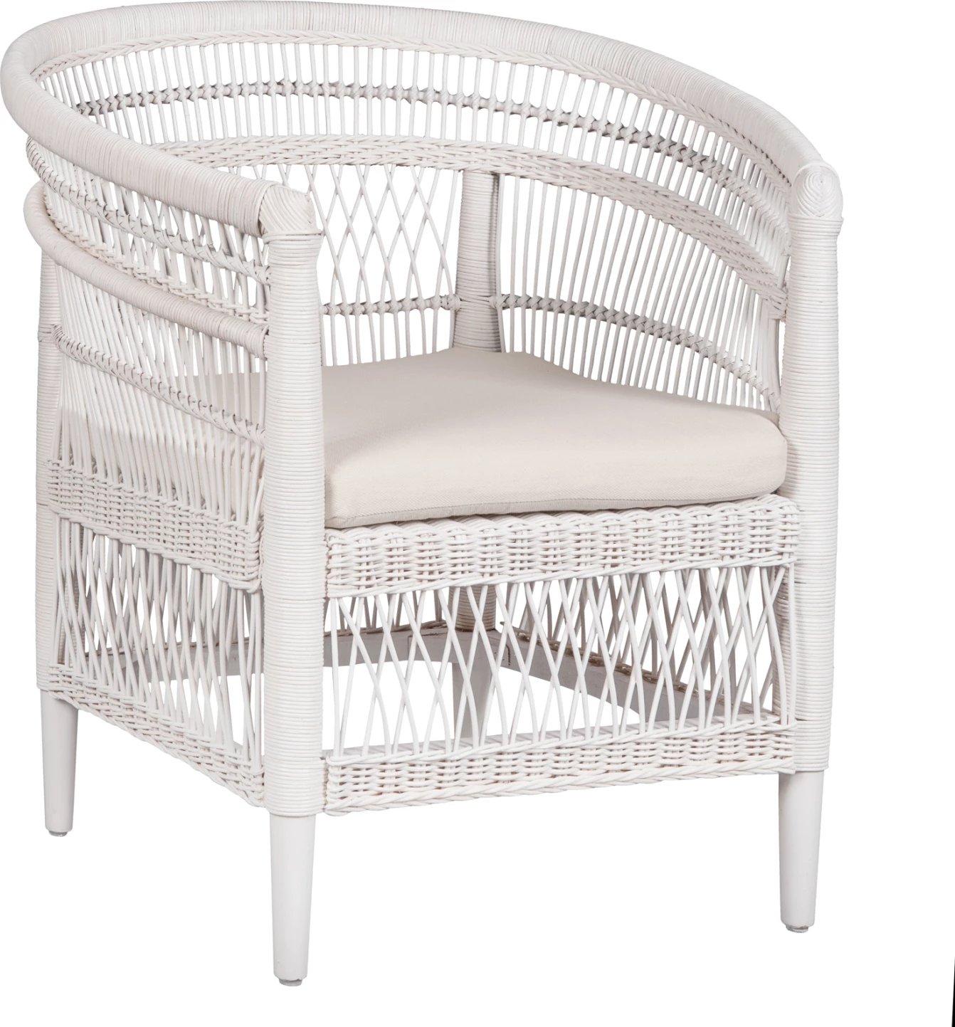 Karrige MALAWI FH9635.02 dru mahogany me rattan, jastëk i bardhë-bardhë 80x70x86Hcm