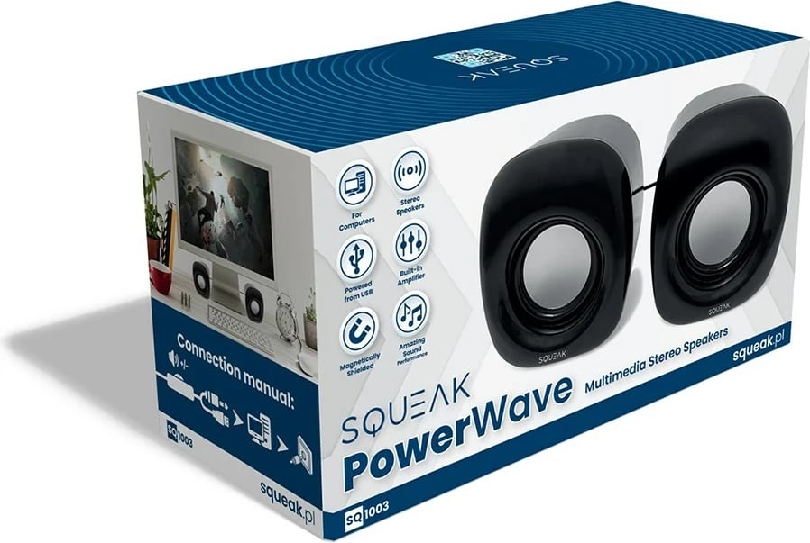 Bokse PC SQUEAK PowerWave SQ1003, 2.0 kanale, të zeza