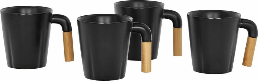 Set 4 filxhanë Nordic, porcelan i zi, dorezë bambuje, 13x23x9cm Set 4 filxhanë Nordic, porcelan i zi, dorezë bambuje, 13x23x9cm