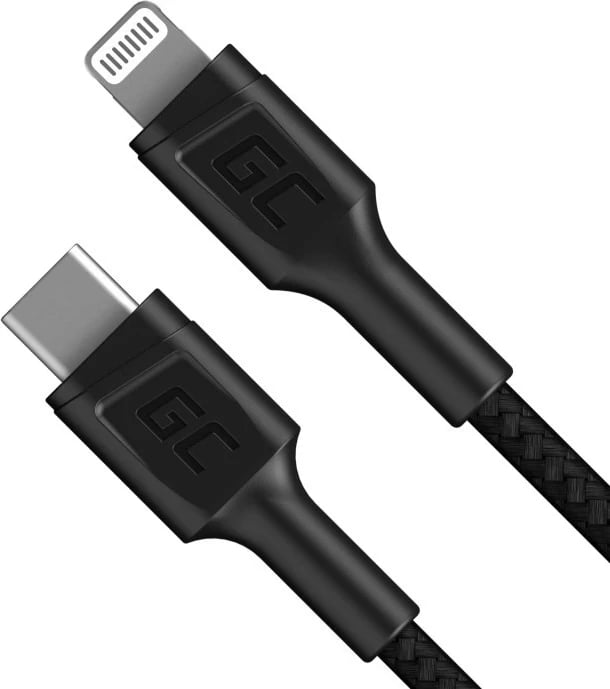 Kabllo Green Cell USB-C - lightning, 1m, e zezë