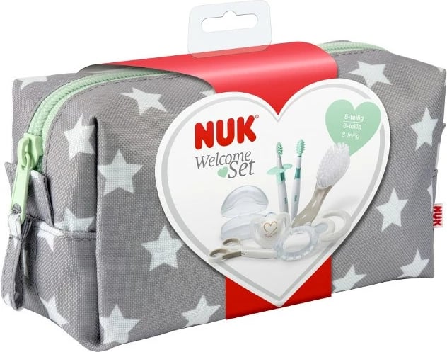 Set mirëseardhje bebe, NUK, Baby Starter Welcome Set, BPA-free, me çantë, gri/mentë