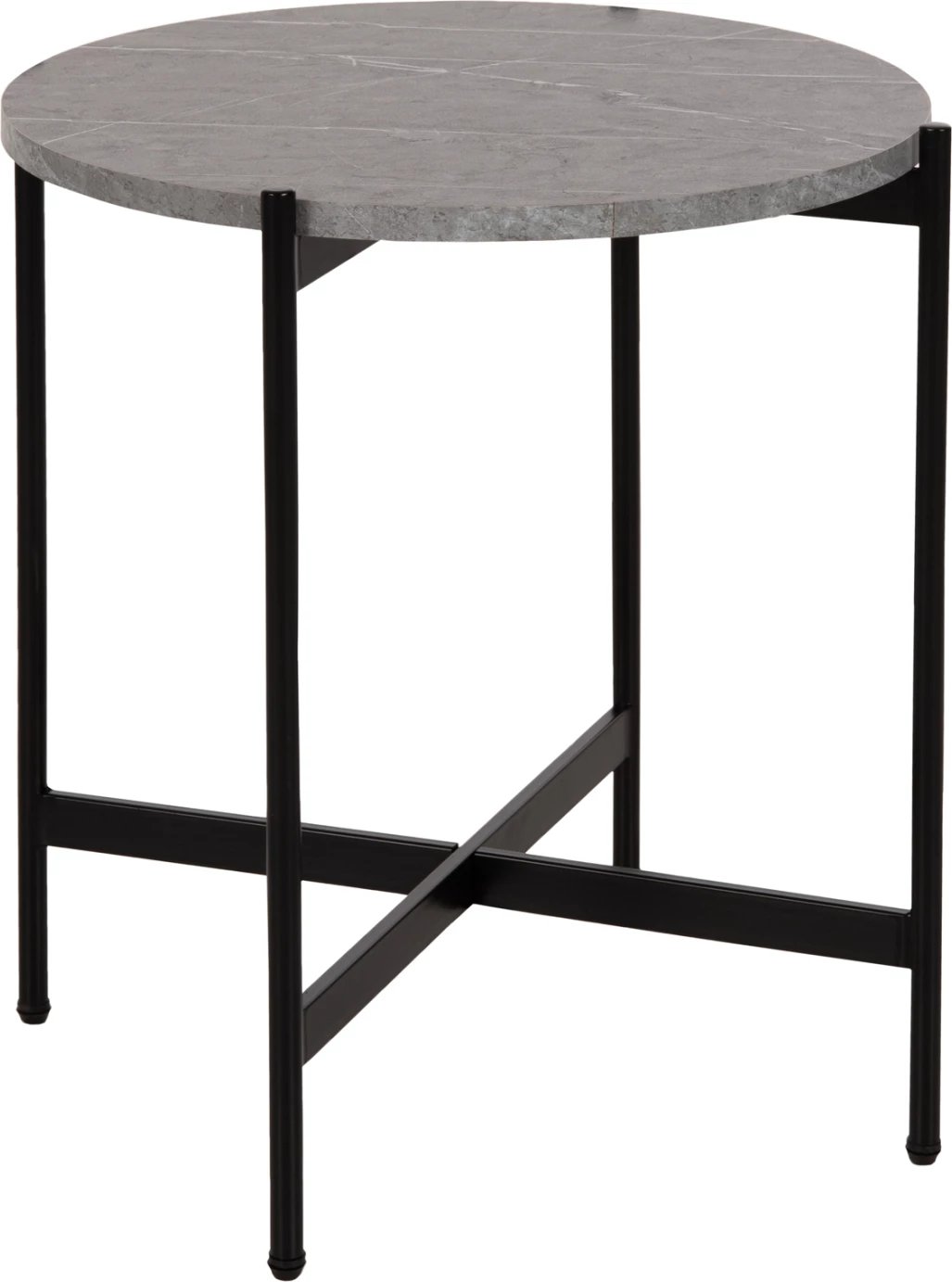 Tavolinë anësore FH9589.02 MDF mermer gri-bazë metalike e zezë Φ50x55Hcm