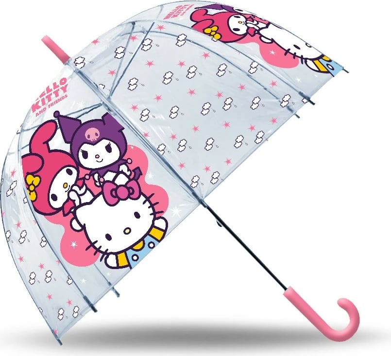 Çadër manuale fëminore, Hello Kitty, HK50195, transparente Ø48 cm, gjatësia 69 cm, rozë