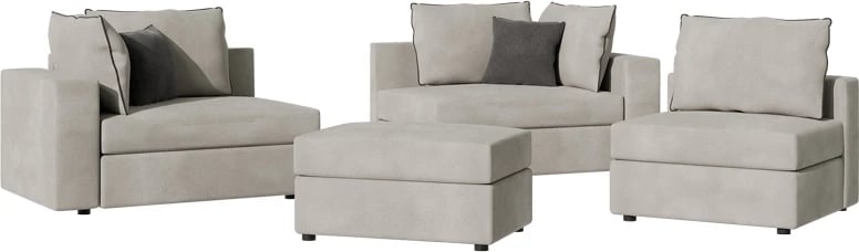 Divan polimorfik London, pëlhurë e çelur gri, jastëkë gri, 296x246x95 cm