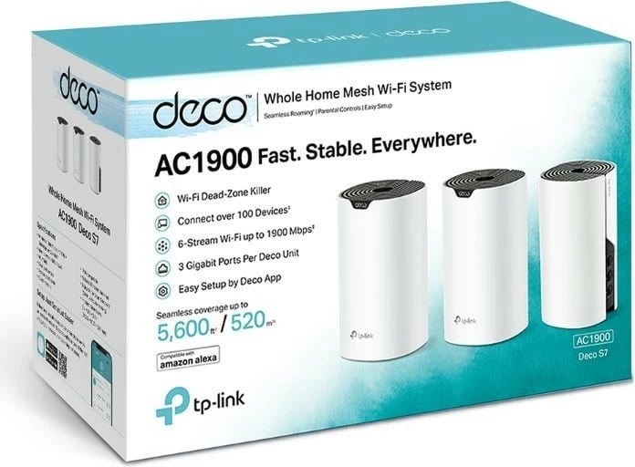 Sistem Wi-Fi Mesh TP-LINK Deco S7 (3-pack), AC1900, i bardhë