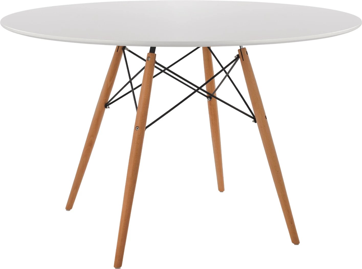 Tavolinë ngrënieje e rrumbullakët, sipërfaqe MDF e bardhë, këmbë druri ahu natyrale, FH8454.01, 120x75cm