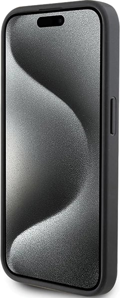 Mbështjellës Karl Lagerfeld Saffiano Cardslot Karl&Choupette Metal Pin për iPhone 15 Pro, i zi