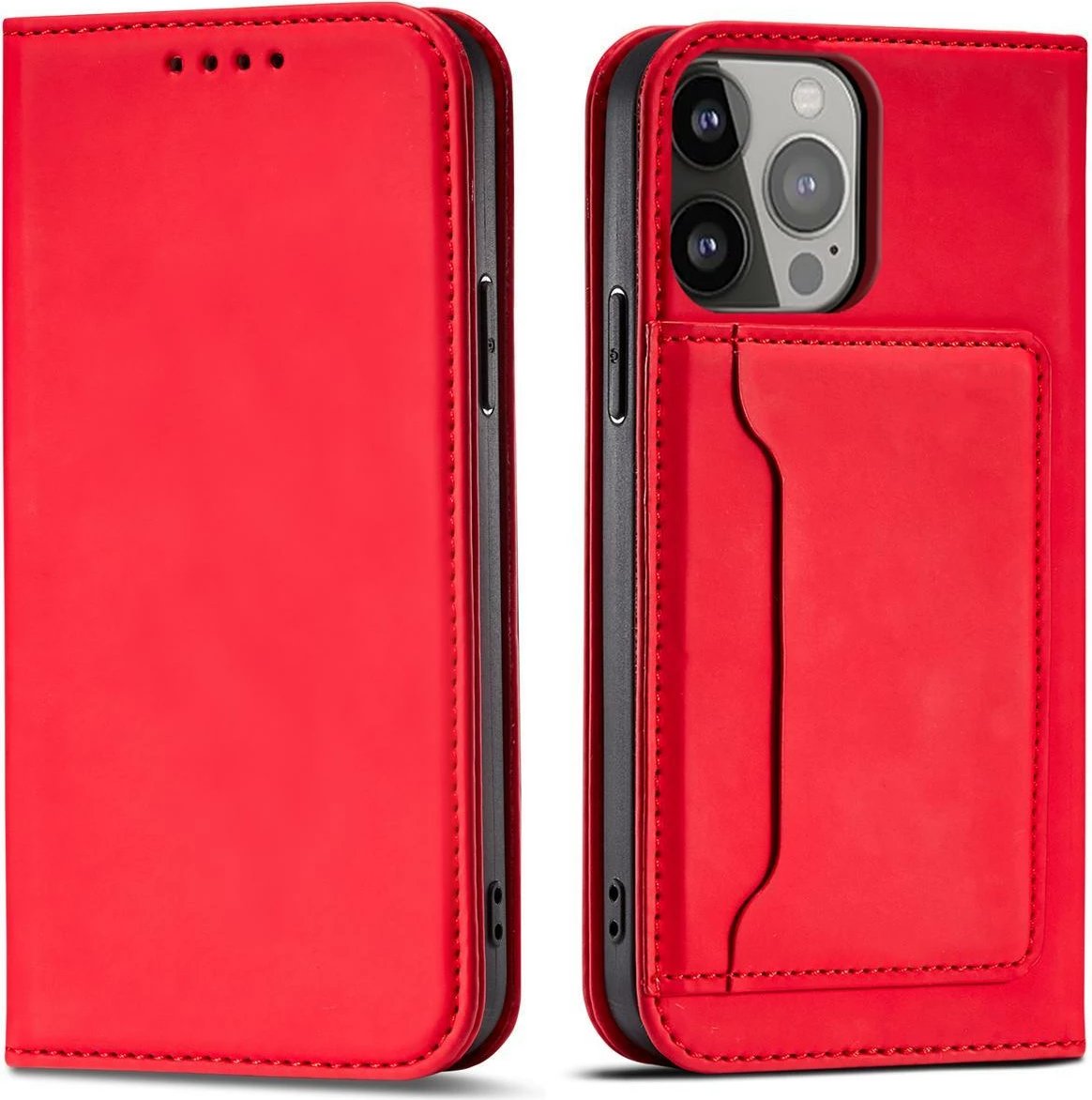 Mbështjellës Hurtel Magnet Card Case për iPhone 14, portofol, qëndrim, e kuqe