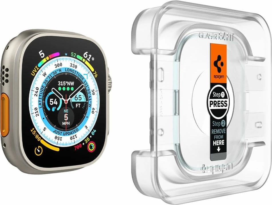 Xham i temperuar Spigen Glas.tR EZ Fit për Apple Watch Ultra / Ultra 2, 49 mm, 2 copë