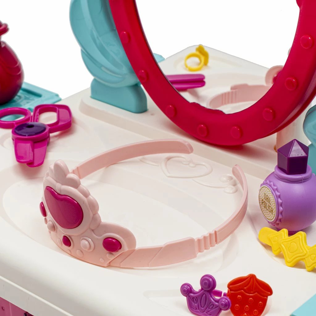 Set lodrash kozmetike 3‑në‑1, BABY MIX, tavolinë me pasqyrë dhe valixhe, 73.5 x 60 cm, rozë