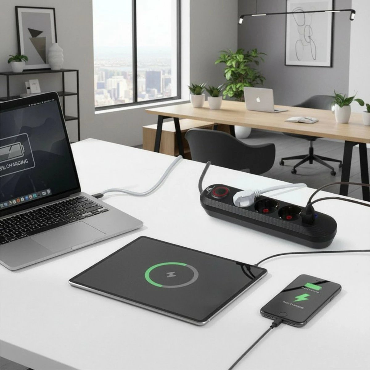 Zgjatues elektrik, Maclean MCE394 B, 3x Schuko + 3x USB, kabllo 1.5 m, 2500W 2.1A, 110-240V, i zi