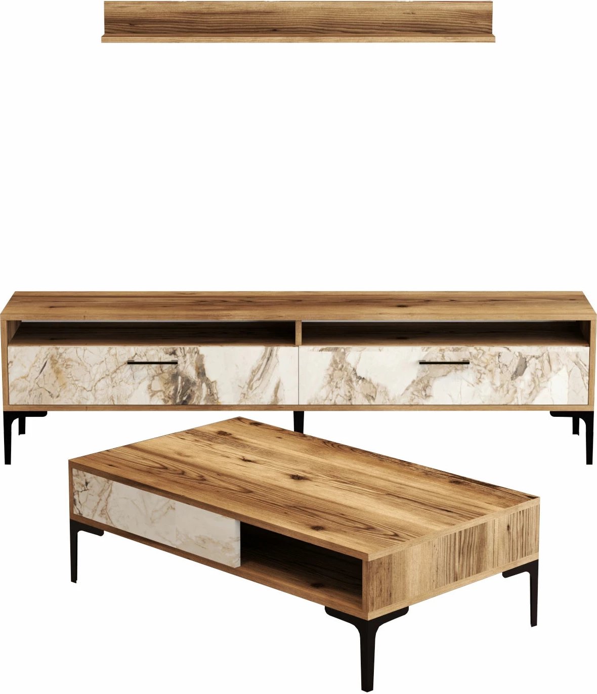 Set mobiljesh për dhomë dite, Istanbul, ngjyrë arre, mermer i bardhë