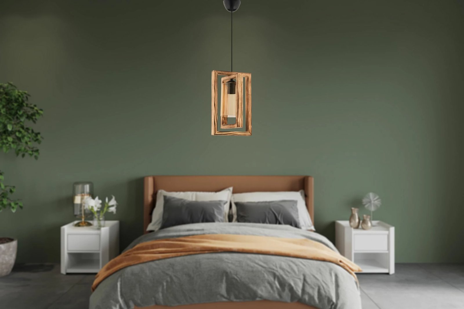 Llambë tavani Opviq, xham Dualrec, dru natyral, e zezë