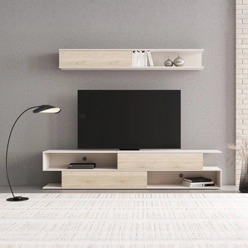 Set për sallon Brick, ngjyrë lisi-sonoma dhe krem, 240x40x50.4cm