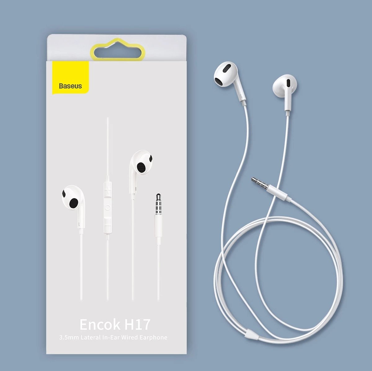 Kufje Baseus Encok H17 me kabllo, 3.5mm mini jack, të bardha Kufje Baseus Encok H17 me kabllo, 3.5mm mini jack, të bardha