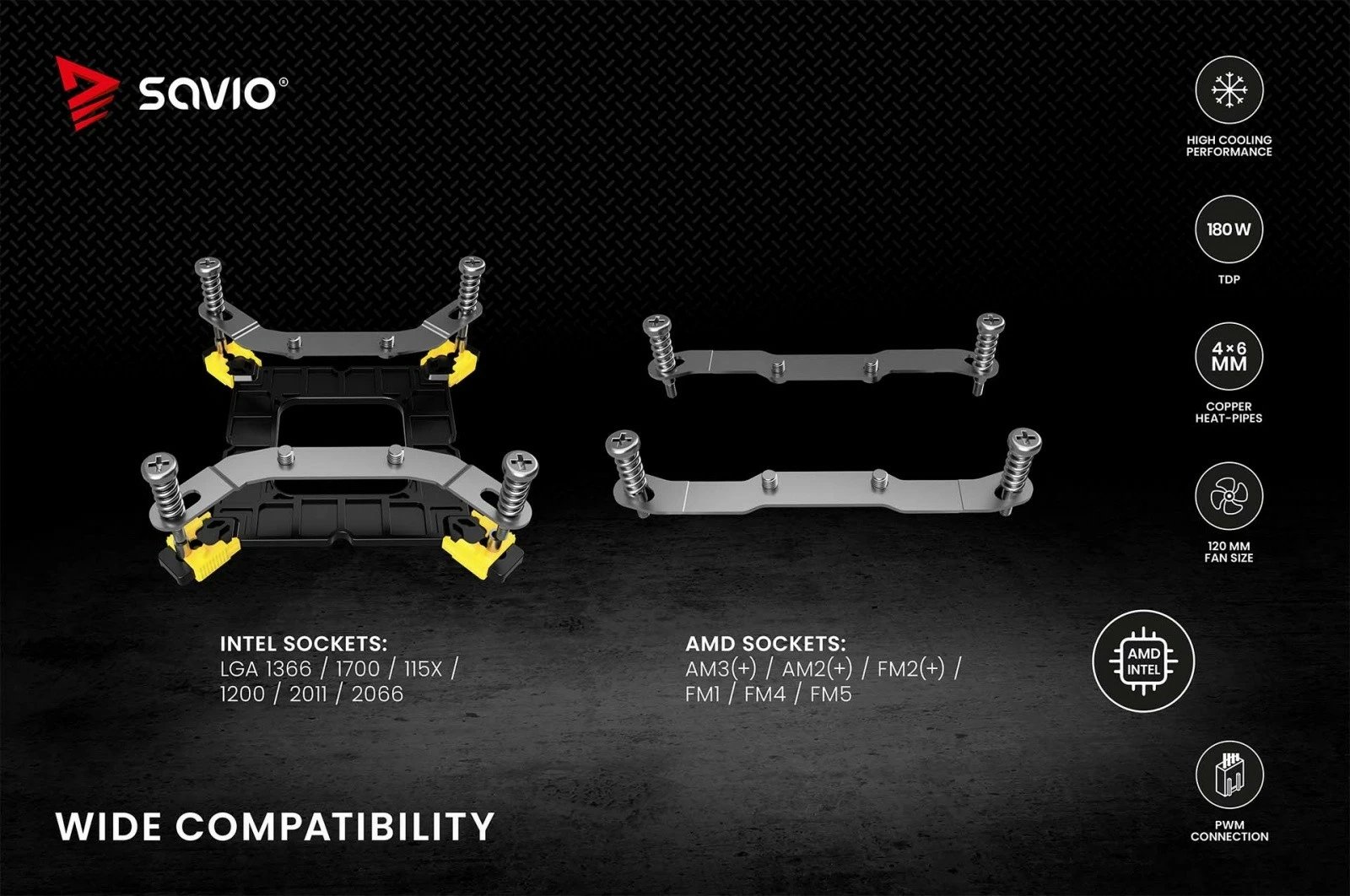 Kasë ftohëse procesori Savio Vortex X2, 120 mm, 4 heatpipe, e zezë