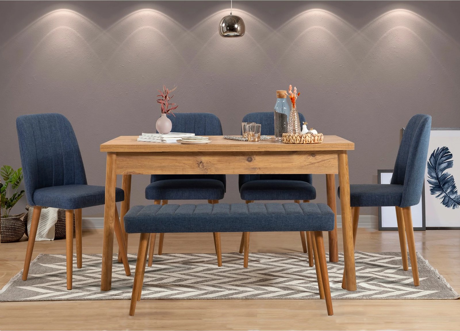 Set tavoline me karrige (6 copë), Hanah Home, Costa Atlantic, ngjyrë navy blue