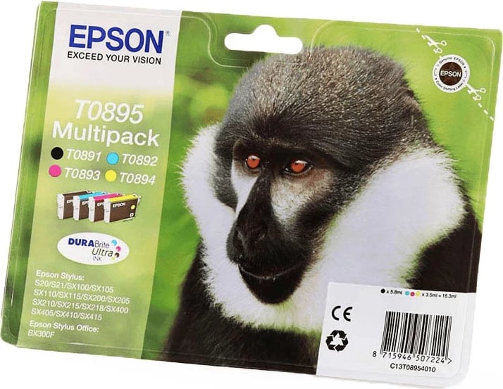 Bojë printeri, Epson, T0895 C13T08954010, 16.3 ml, e zezë/cian/magenta/e verdhë, multipack