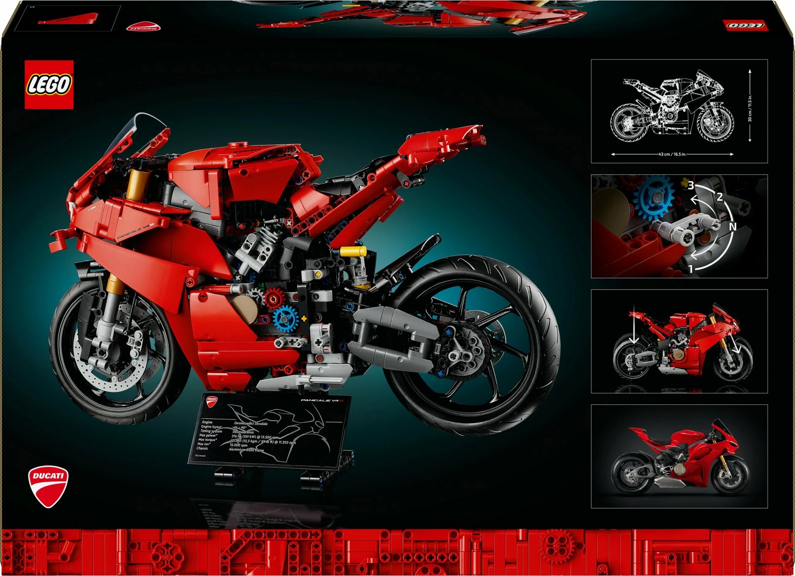 Set ndërtimi LEGO Ducati Panigale V4 S, 1603 copë, ngjyrë e kuqe