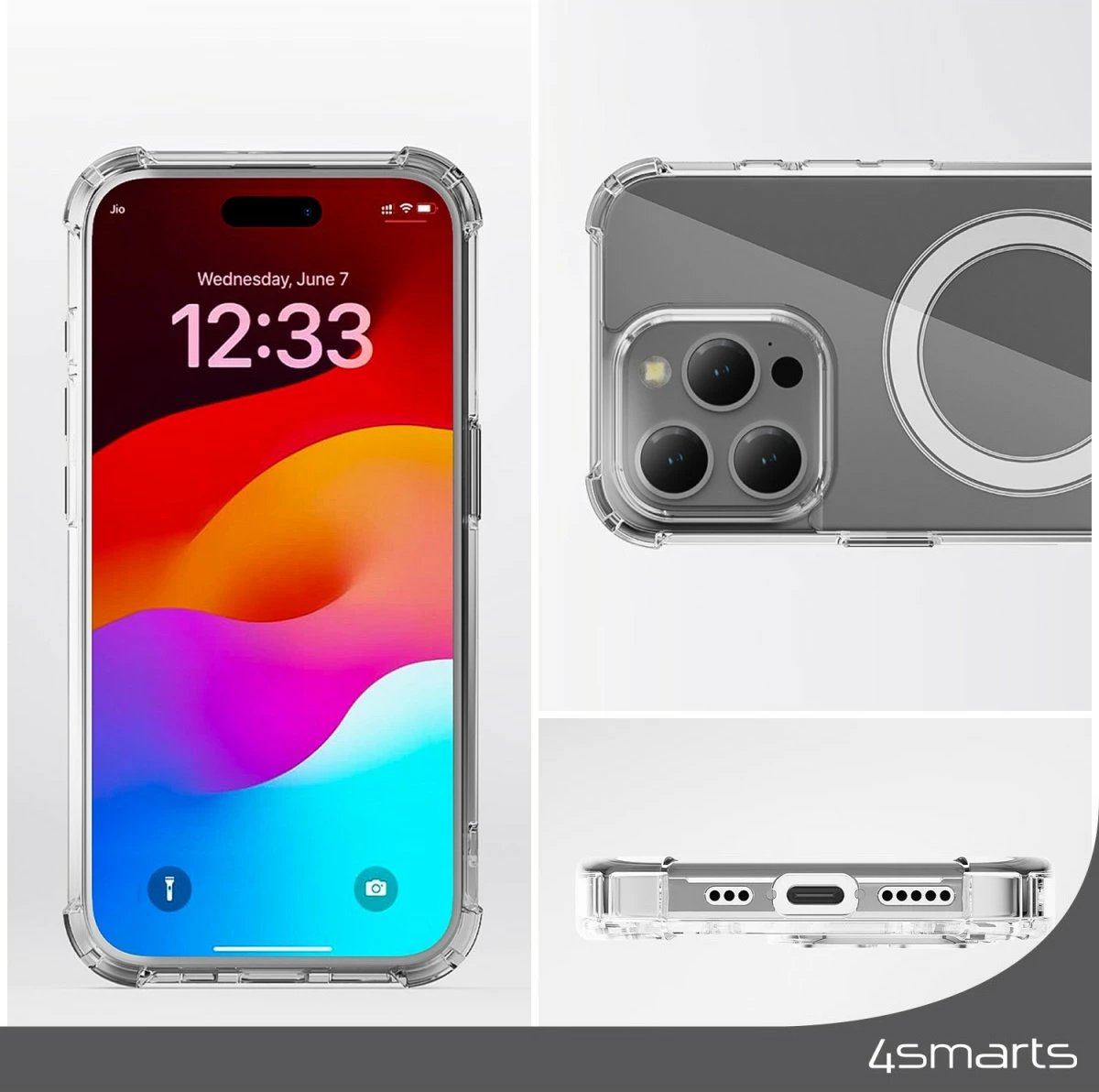 Mbështjellës 4smarts për iPhone 15 Plus, MagSafe, transparent