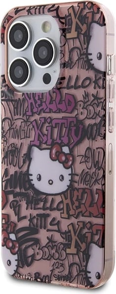 Mbështjellës Hello Kitty IML Tags Graffiti për iPhone 15 Pro Max, Rozë