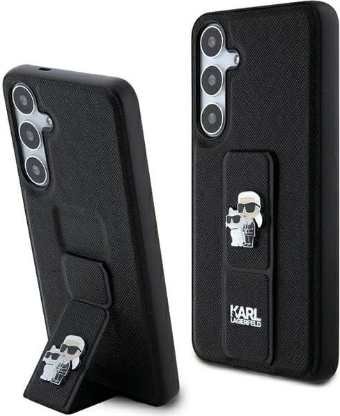 Mbështjellës Karl Lagerfeld Gripstand Saffiano Karl&Choupette Pins për Samsung Galaxy S24, i zi