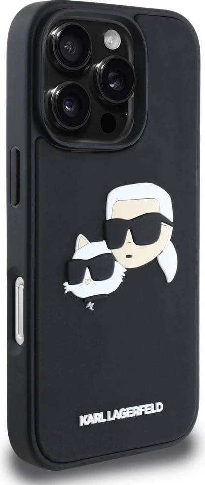 Mbështjellës Karl Lagerfeld HC 3D Rubber Double Heads për iPhone 16 Pro Max, i zi