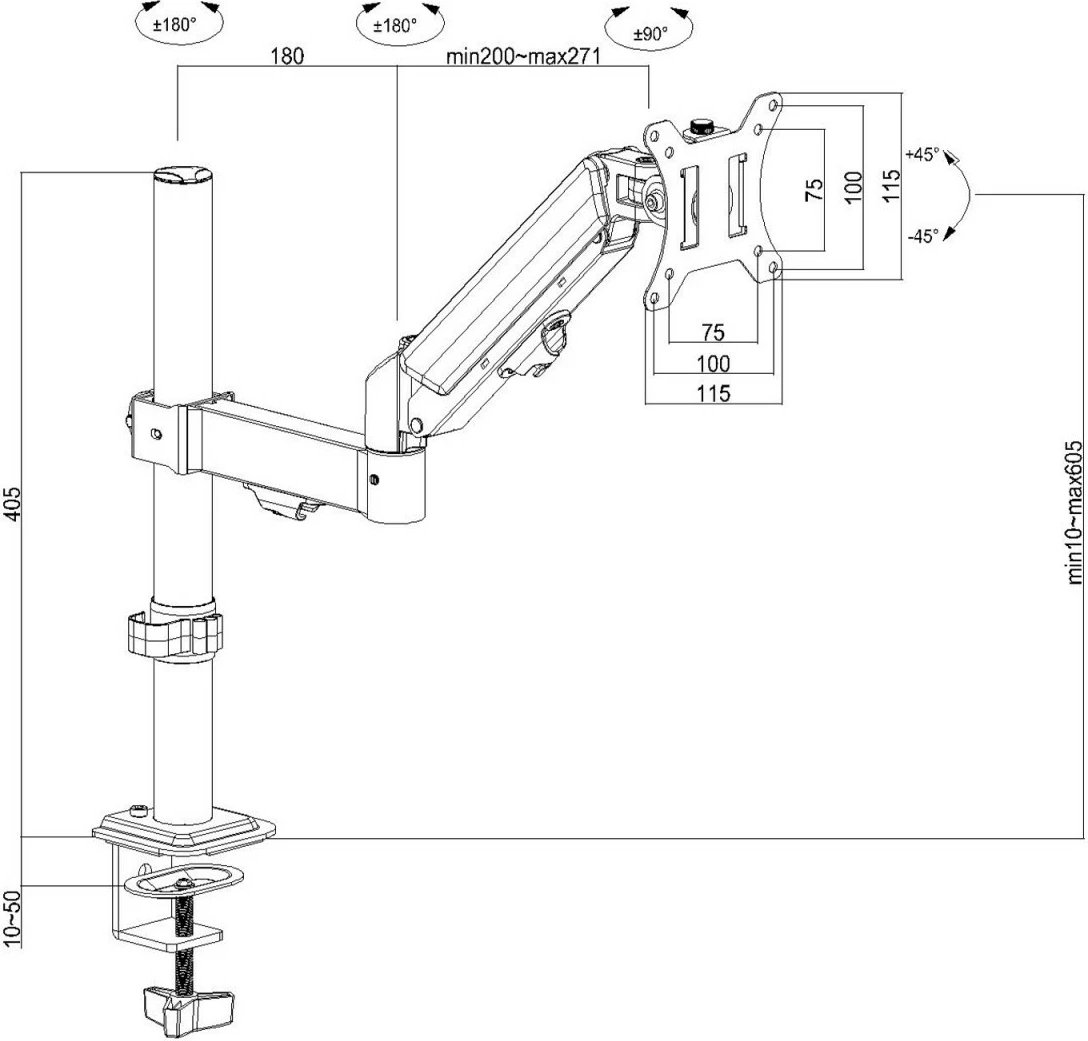 Mbajtës tavoline për monitor Maclean MC-135 17-32 inç 2-10 kg VESA 75x75/100x100, i zi