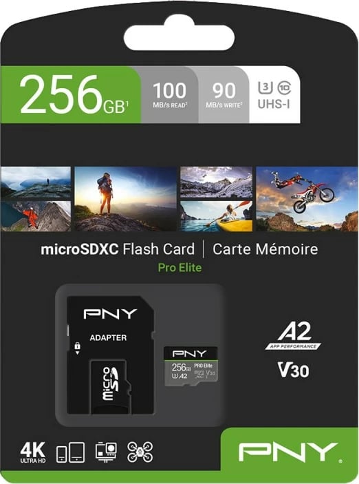 Kartelë memorie PNY PRO Elite 256GB microSDXC, Class 10, UHS-I, V30