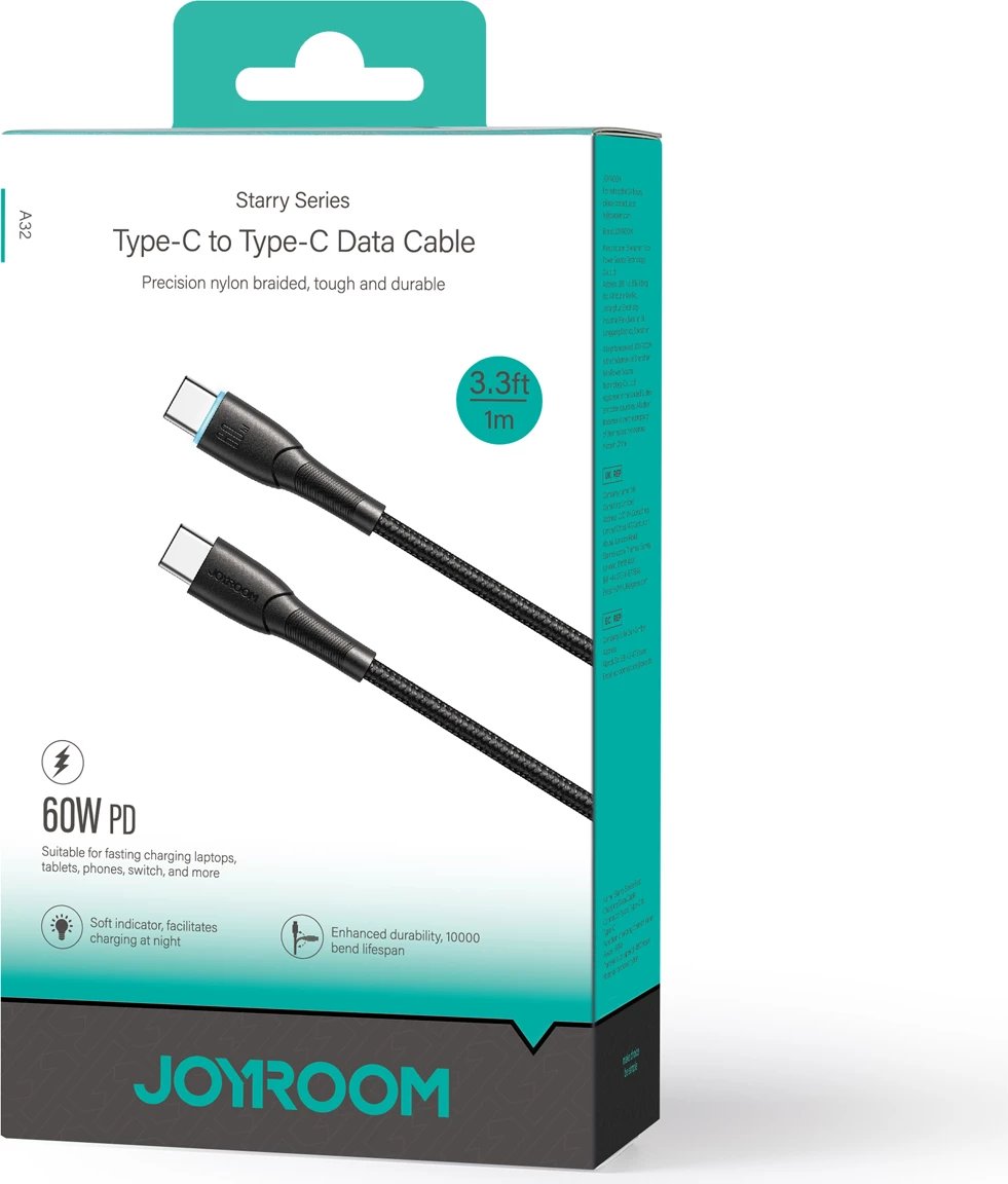 Kabllo USB-C në USB-C Joyroom Starry Series SA32-CC3, 1m, 60W, e zezë