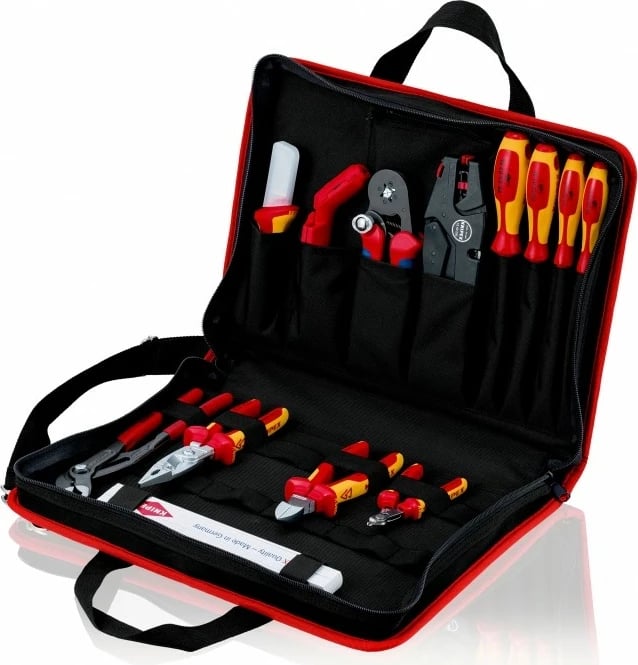 Çantë veglash Knipex 00 21 11, poliestër, 8 xhepa, zi e kuqe