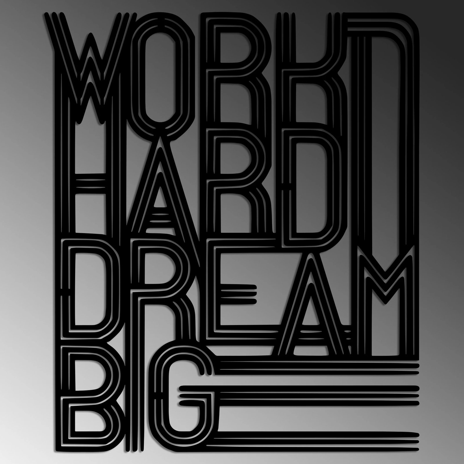 Aksesor dekorativ metalik për mur, Work Hard Dream Big, ngjyrë e zezë, 46x55cm