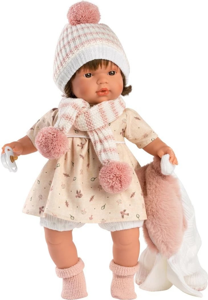 Kukull Lola Llorens 38 cm, trup i butë, veshje rozë
