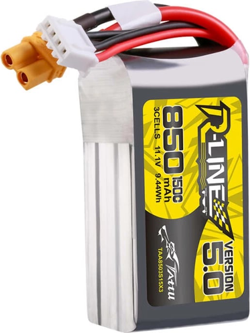 Bateri LiPo Tattu R-Line Version 5.0, 850mAh, 3S, 11.1V, 150C, XT30U-F