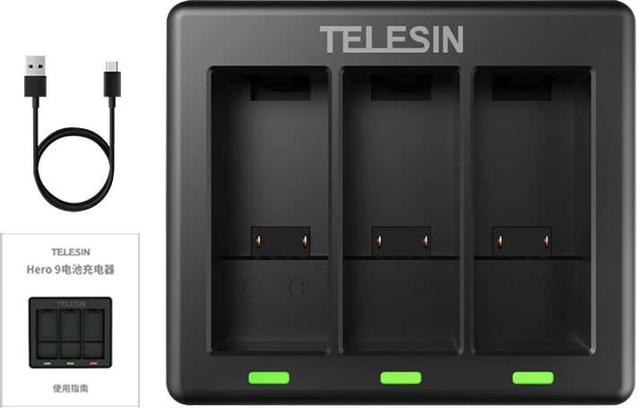 Karikues 3-vendësh Telesin GP-BCG-902 për GoPro Hero 9/10/11/12, i zi